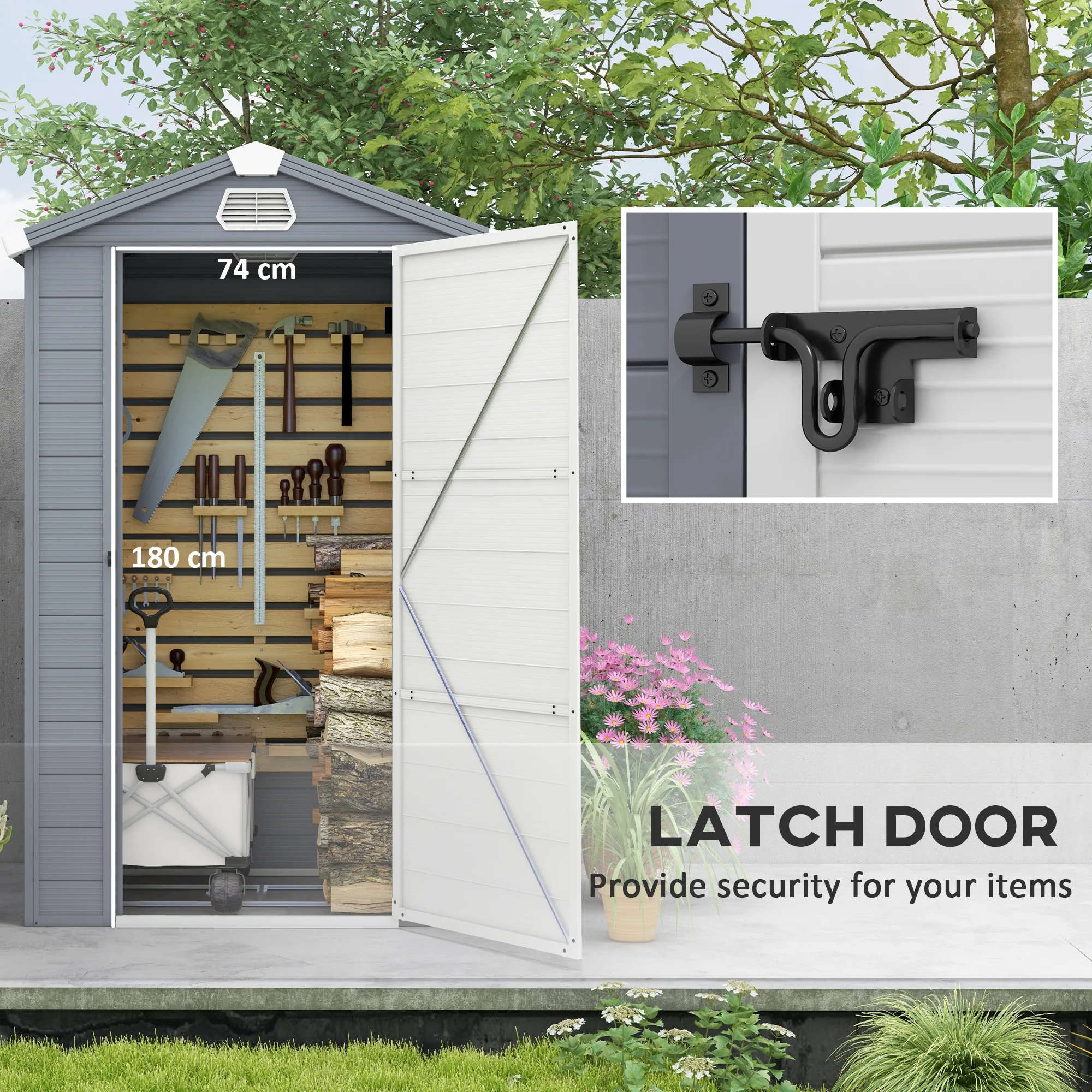 4 X 3ft Garden Shed Tool Storage House with Lockable Door, Gray