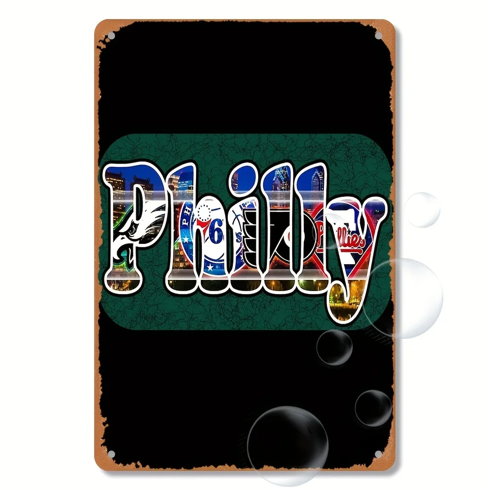 Vintage Philadelphia Sports Fan Metal Tin Sign - Retro  Wall Decor with Team Colors & Player Silhouettes, Perfect for Living Roo