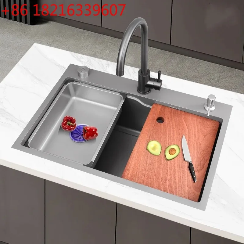 

Nano Gun Grey Kitchen Sink 304 Stainless Steel Vegetable Basin Dishwasher Undercounter Basin, Household