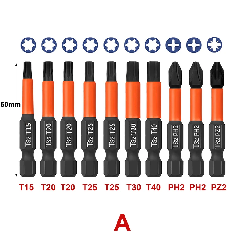 10Pcs Torx Screwdriver Bit 50mm Torx Cross Pozidriv Impact Driver Bit Magnetic Torx Bit Set Power Tool