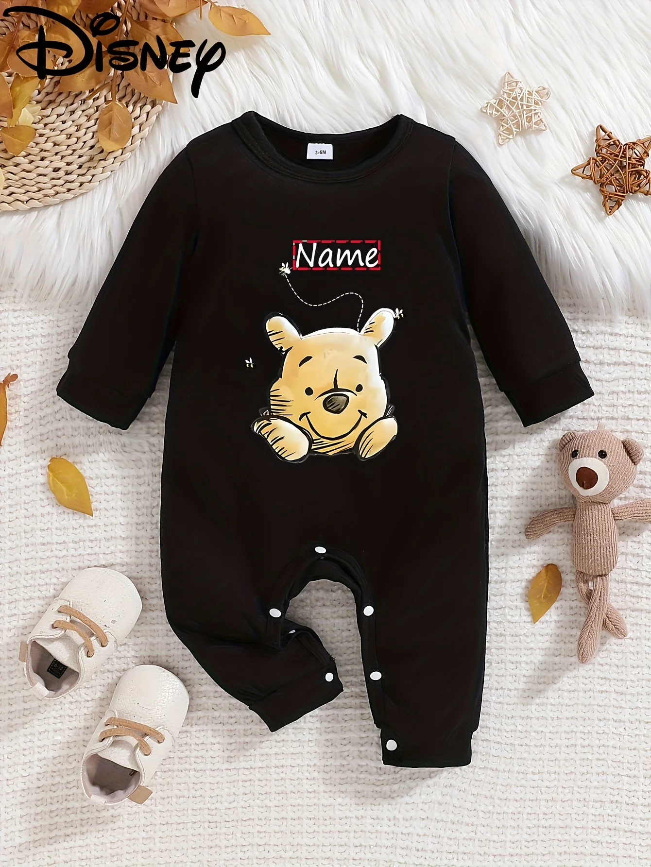 

[Authorized] Customized Disney Winnie the Pooh Baby Long-Sleeve Romper, Supports Name Customization, Cute Pattern Printing, Round Neck, Soft and Comfortable, Machine Washable, Suitable for All Seasons, Suitable for Outdoor Wear