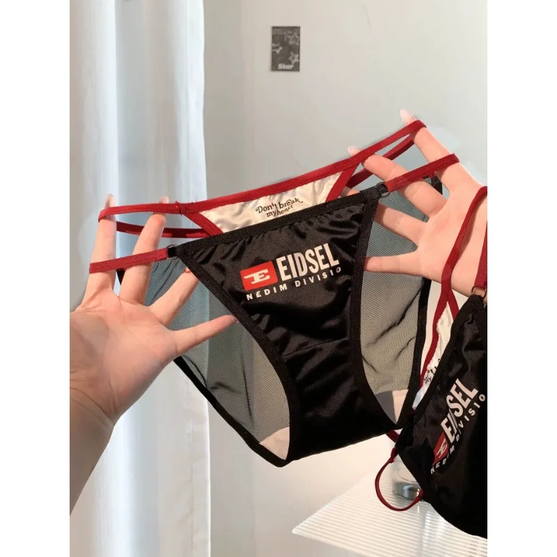 Sexy Waist Women Panties Cross Hollow Out Breathable Ice Silk With Pure Cotton Crotch Seamless Intimates For Girls