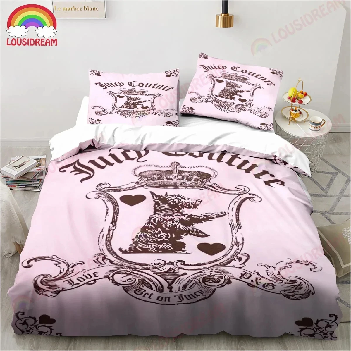 Parure de lit 3D Juicy Couture Crown pour adultes, housse de couette, couette, taie d'oreiller, taille King Queen Twin, garçons et filles