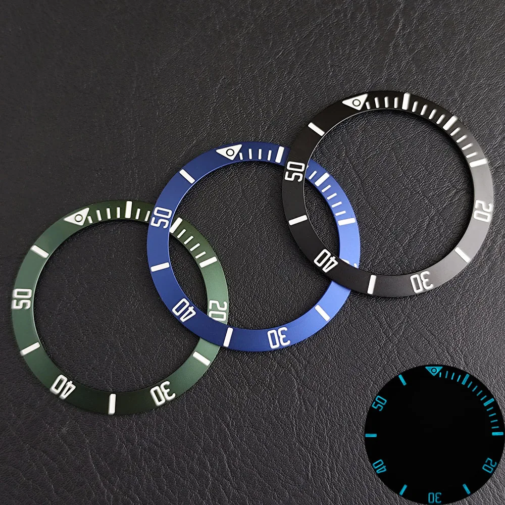 40.5mm*32mm アルミニウムベゼル ブルーグリーン夜光 高品質傾斜ベゼル メンズ腕時計ベゼル交換用アクセサリー