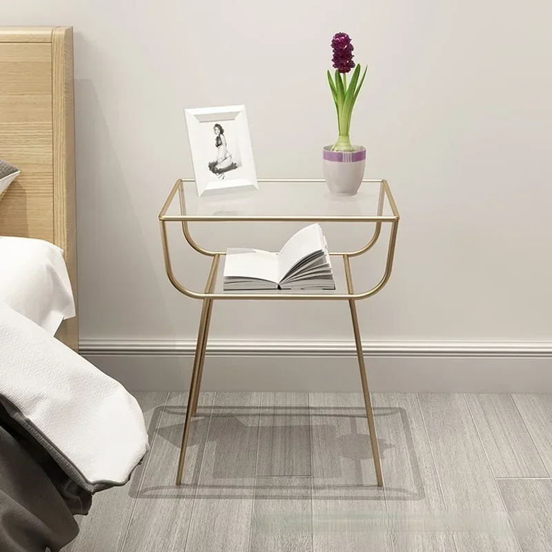 Ins Style Nordic Luxury Corner Table Steel Art Frame Toughened Glass Desktop Bedroom Modern Fashion Tatami Bedside Coffee