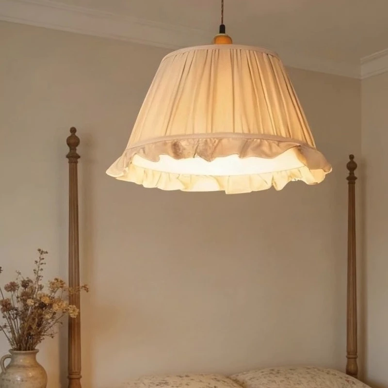 Japanese Wabi Sabi Fold Fabric LED Pendant Light Interior Atmoshere Living Dinning Room Bedroom Study Kitchen Retro Hanging Lamp