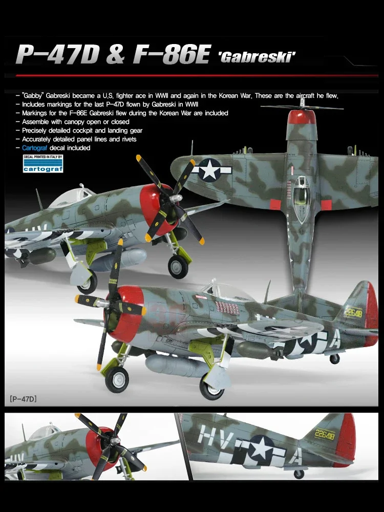 Kit modello di aereo assemblato Academy 12530 American P-47D & F-86E Fighter 1/72