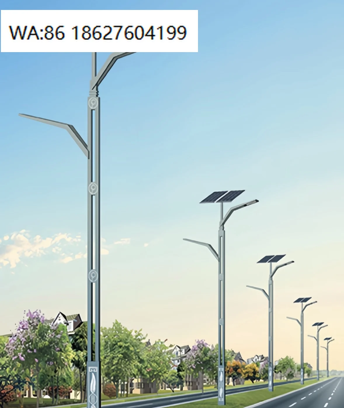 Galvanized Pole 5M 10M 15M Sizes for Road Custom 12 Meter Double Arm Solar Street Light LED DC Power IP65 Rating