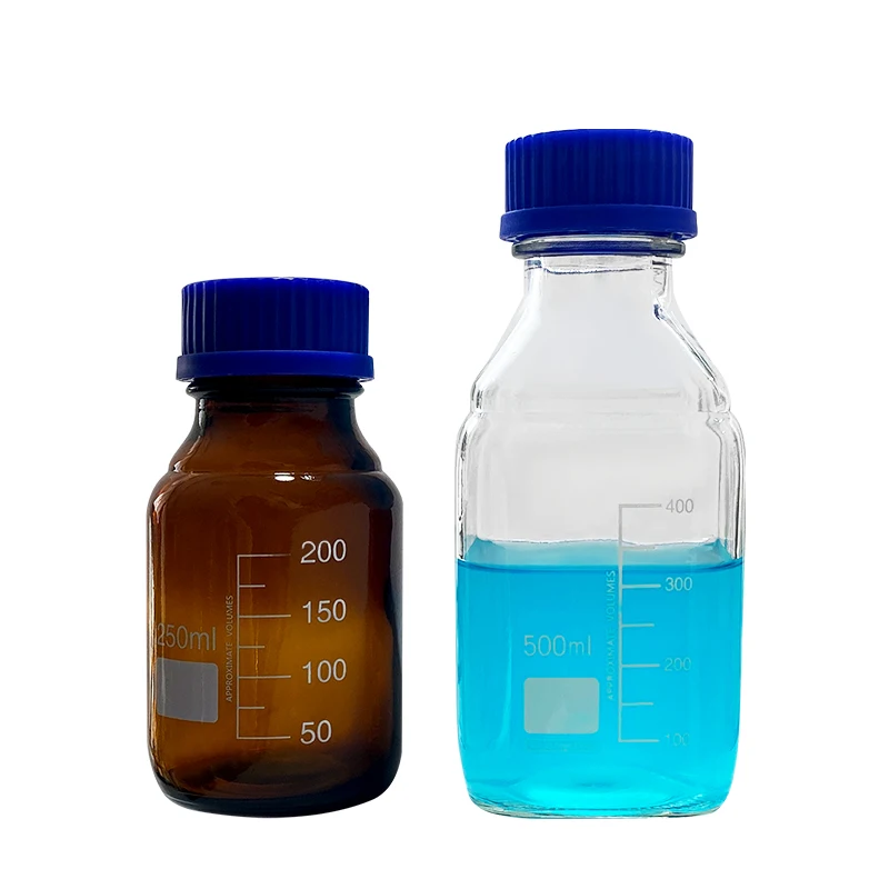 Frascos De Reagente De Vidro Para Utensílios De Laboratório, Tampa De Rosca Azul, Garrafas Químicas, Recipientes Recarregáveis, Suprimentos Médicos, 25ml-1000ml