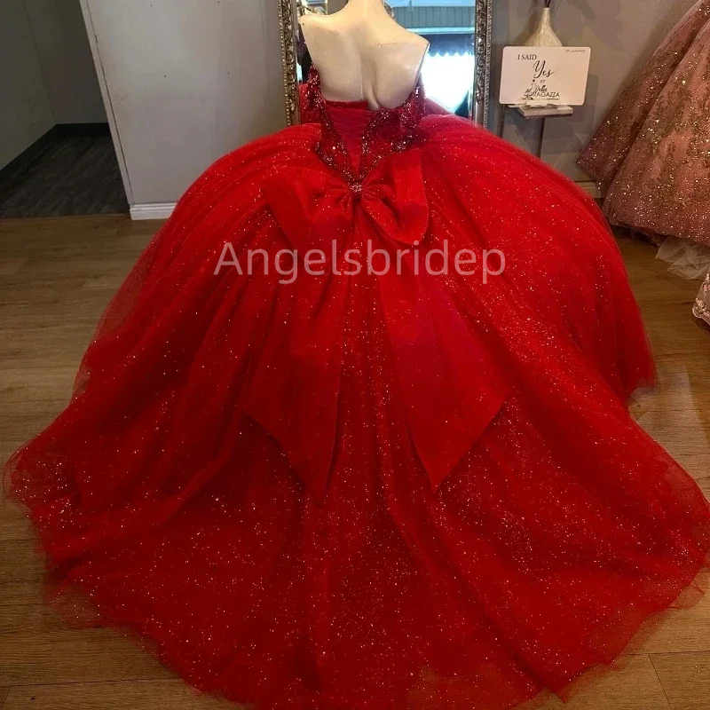 Angelsbridep Glitter Kristalrode Baljurk Quinceanera Jurk Brithday Feestjurken Vestidos 15 Años Quinceañera