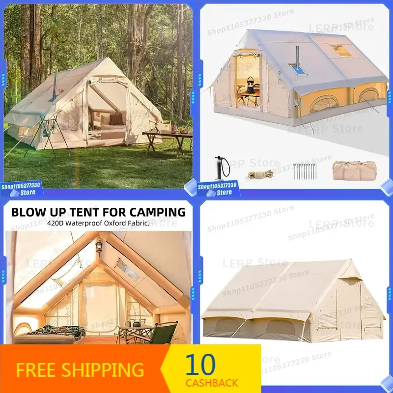 Hot Sale 12-Person Camping Inflatable Tent 420D Oxford Portable & Waterproof 6.3 Sqm 7.5 Sqm 12 Sqm 2 Rooms Low Price Air