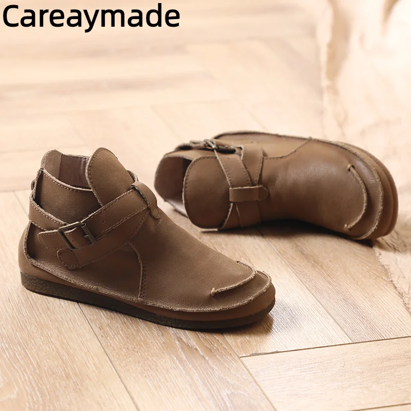 Careaymade-nowa jesień oryginalne ręcznie robione buty damskie okrągłe głowy wygodne buty rekreacyjne, retro buty do kostki ze skóry naturalnej