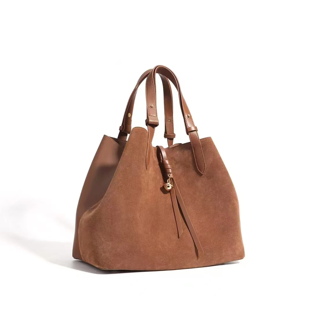 Bolso de mano de piel auténtica para mujer, bolsa de cuero de ante de alta calidad, diseño de marca de lujo, a la moda, gran capacidad, Hobo