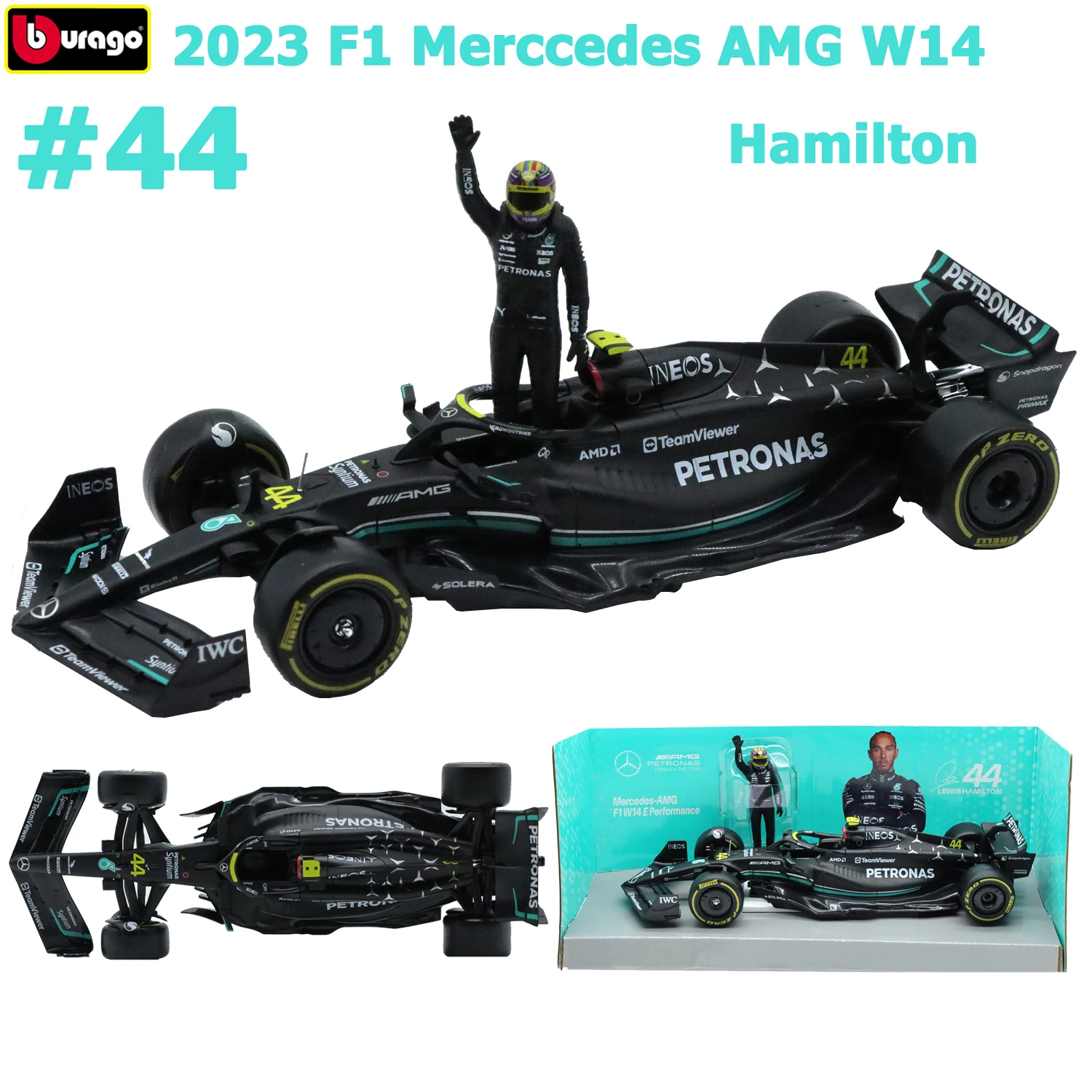 

Bburago 2023 Mercede AMG W14 Racing Driver Hamilton Doll 1/24 Scale Diecast Alloy Vehicle F1 Cars Toy Model For Adults