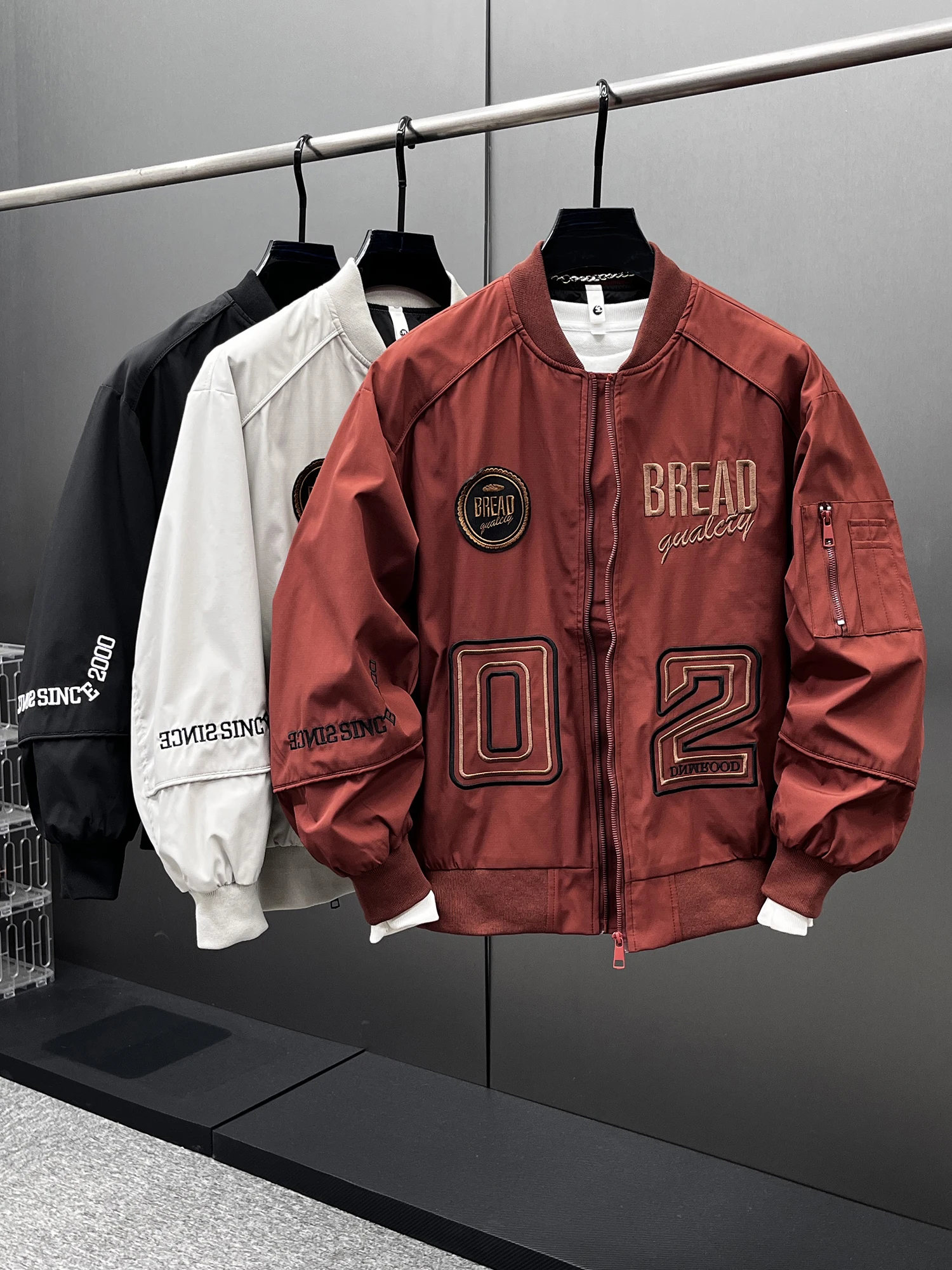 Spring 2025 Men's Faionable Baseball Jaet Embroidered Casual Outerwear Versatile American Sle Loose Fit Polyester Nylon...