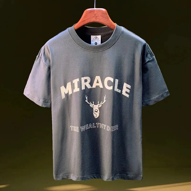 

Хлопковая мужская футболка, лето 2026, новая модная повседневная футболка с короткими рукавами и круглым вырезом с принтом