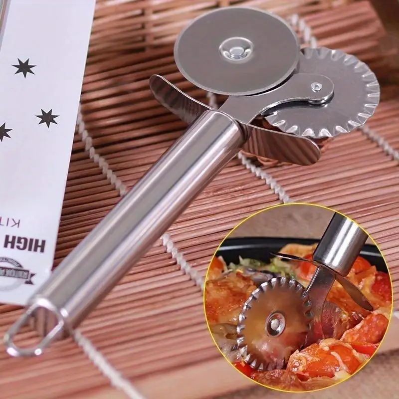 2Pcs Double Roll Stainless Steel Pizza Cutter Pasta Cutter Round Lace Kitchen Tool