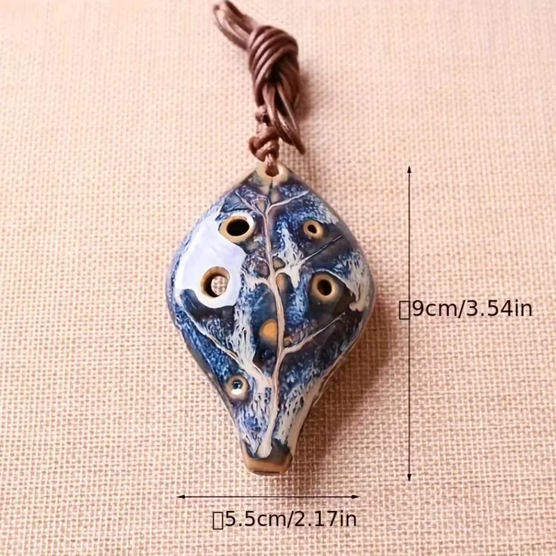 Ocarina w starożytnym chińskim stylu 1 szt., ręcznie wykonany instrument z sześcioma otworami, przyjemny dźwięk, ze smyczą, jak liść — zdjęcie 5