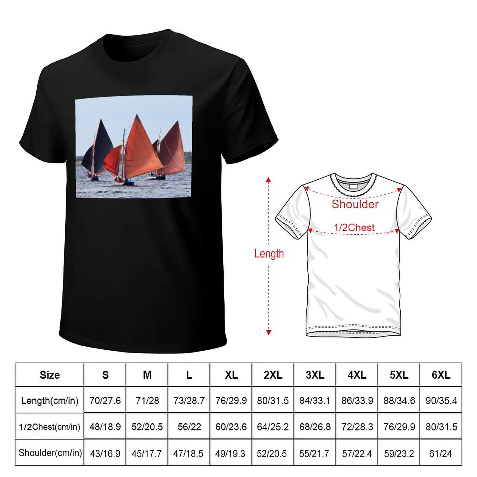 Three Irish boats (Galway Hookers) with red sails T-Shirt cute clothes tees baggy shirts men clothings