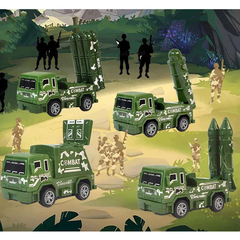 Children Pull Back Car Toys Educational Toy Camouflage Military Vehicle Missile Vehicle Model Joint Can Move Boy Birthday Gifts