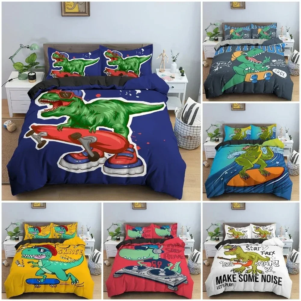 

Cartoon Dinosaur Bedding Setfor Kid's Bedroom Decor Duvet Cover King Queen Full Size Bedclothes Pillowcase Bed Set