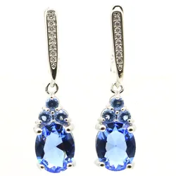 Buy 4 Get 1 Free 34x8mm Drop London Blue Topaz Violet Tanzanite Rhodolite Garnet Aquamarine CZ Females Silver Dangle Earrings