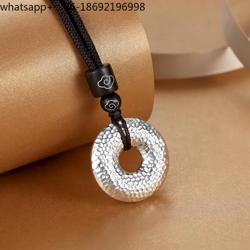 Sterling Silver Safety Buckle Pendant 999 Pure Silver Guochao Solid Hammer Pattern Personalized Men's and Women's Pendant