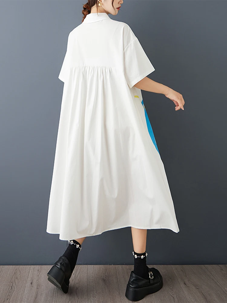 فستان قميص نسائي مرقع من NYFS لصيف 2025 فستان كوري بأكمام قصيرة رداء Elbise Pint للسيدات #4