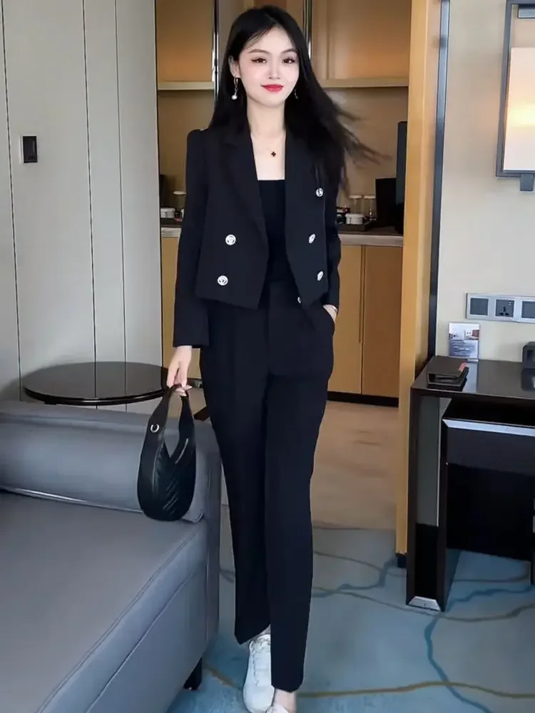 Women's Blazer and Pants Two Piece Set Business Suits Ladies Trouser Formal Spring Autumn Black Liquidation Offers Free Clothes