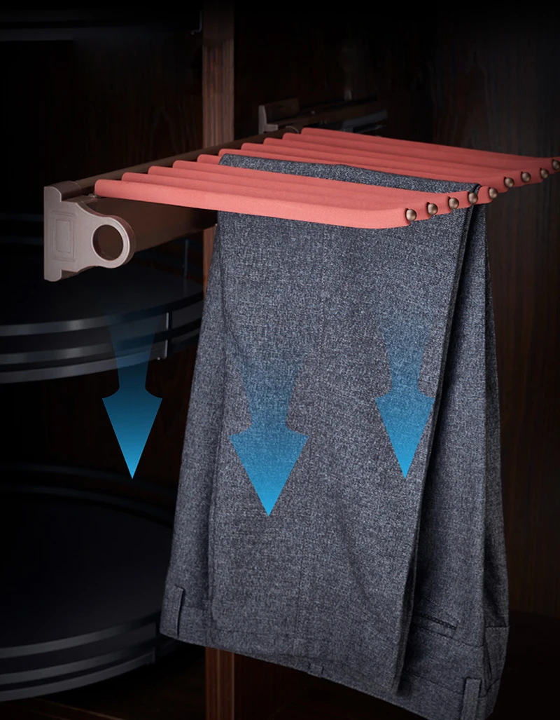 Wardrobe pull-out anti slip pants rack,damping slide rail,Top/side mounted hanging pants telescopic rack double/single row