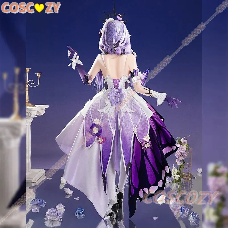 لعبة هونكاي ستار رايل كاستوريس أزياء تنكرية باروكة خادم الموت فستان أغطية الرأس فستان الفراشة فستان الهالوين للفتيات والنساء