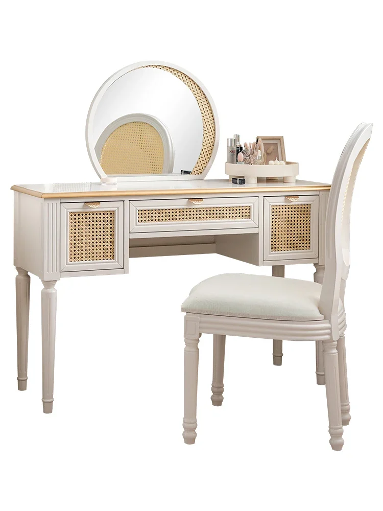 Japanese dressing table natural rattan makeup table mirror stool combination bedroom modern simple beauty table