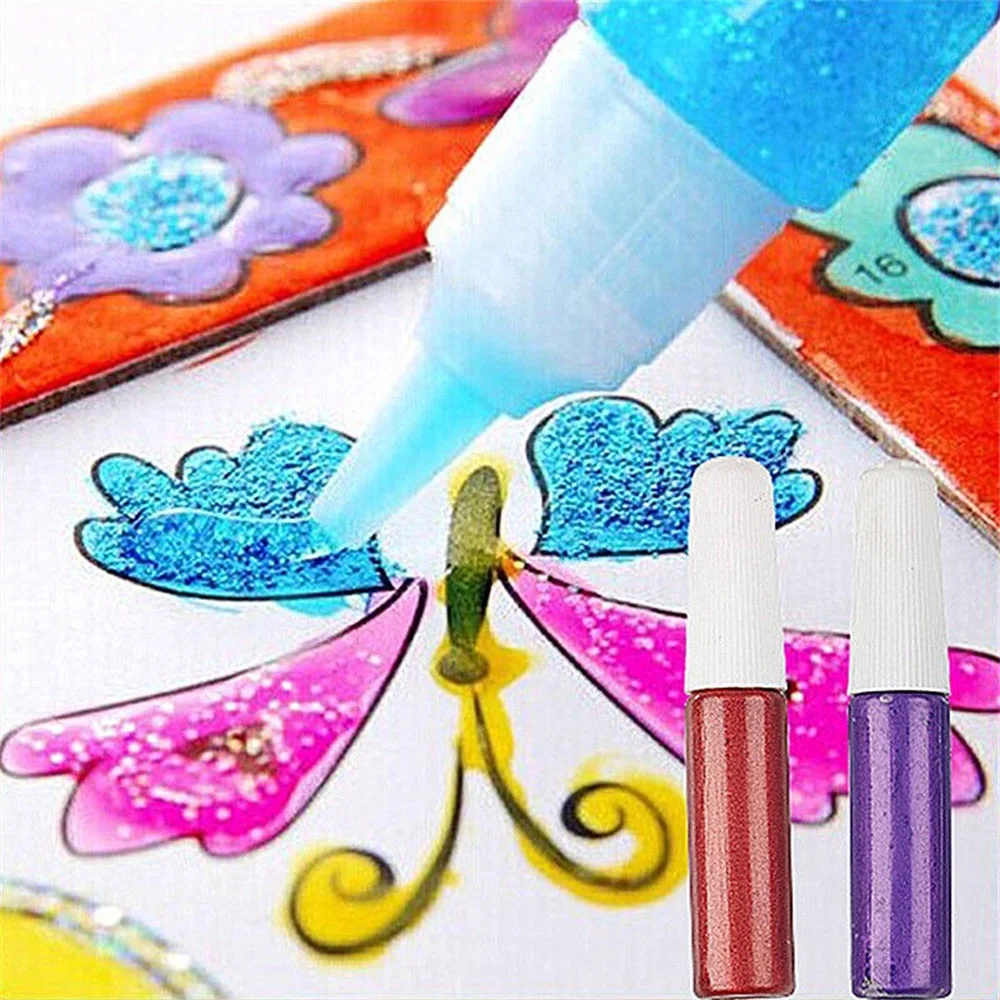 Colored Glitter Powder Adhesive Child Art Make Paper Crafts Painting Fill Pigment Super Glue Sticks Pen Girl Nail Gel Party Gift