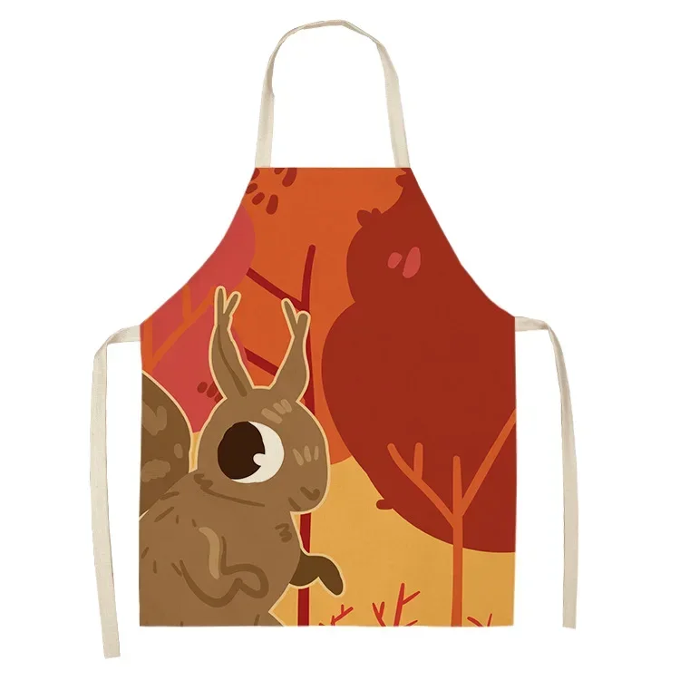 Cartoon Owl Fox Pattern Apron Household Cleaning Utensils Kitchen Oil-proof Apron Linen Apron Kitchen Half-length Sleeveless