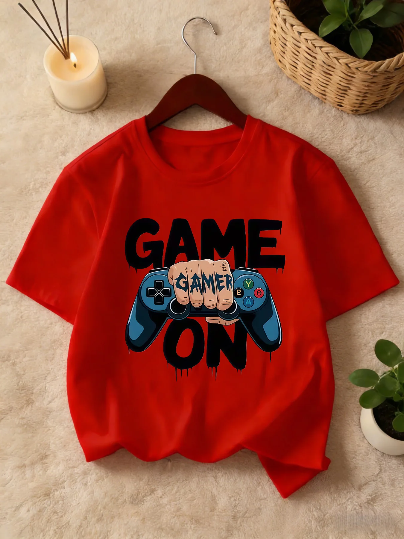 Game On Gamepad Fist Kids T Shirt Boys Girls Family Matching Tee Gamer Summer Cotton Short Sleeve Crew Neck Children Daily Wear