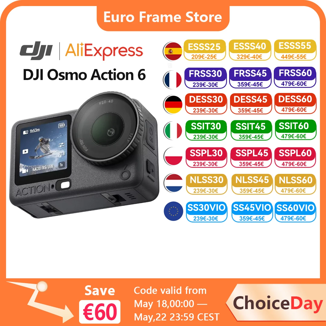 DJI Osmo Action 6 Action Camera Variable Aperture 1/1.1-inch Square Sensor, New 4K Free Cropping Osmo Action 6