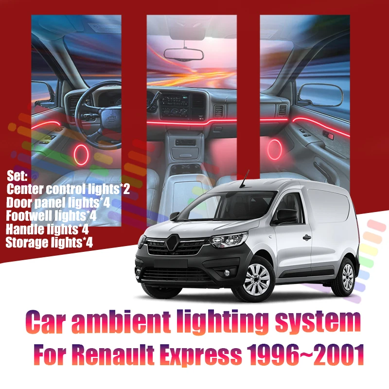 Luces LED Ambientales para Renault Express 1996~2001, Luces de Atmósfera Coloridas, Tira de Neón Interior para Auto, Iluminación RGB de 64 Colores, Pieza de Auto