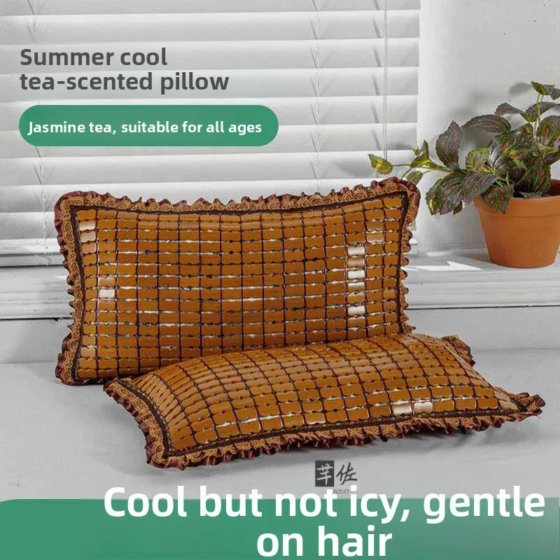 

Cooling Bamboo Pillow Tea Fragrance Sleep Aid Large Size Mahjong Single Person Office Use Hard Support Rectangular Pillow