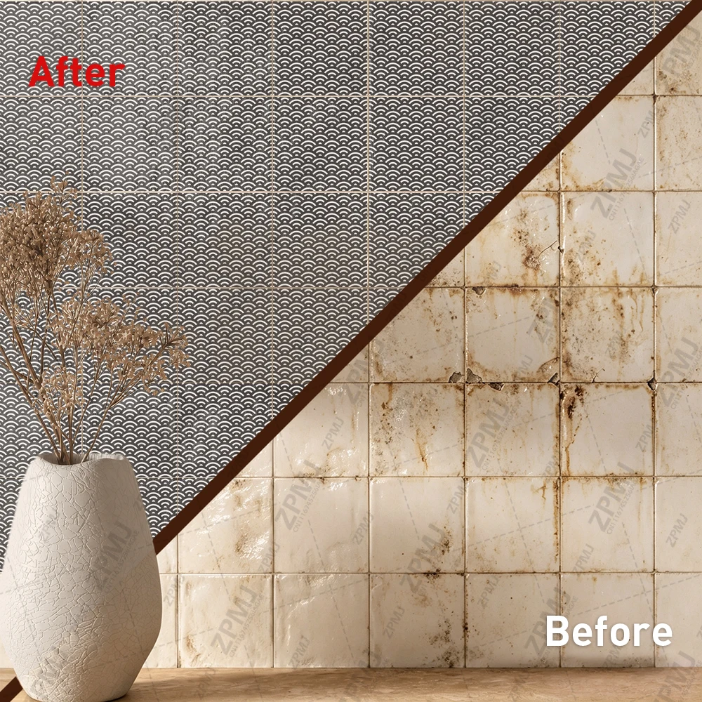 Wave Pattern Tile Stickers Waterproof Peel and Stick Self Adhesive Oil Proof Backsplash Decals Floral Wallpaper for Modern Suite