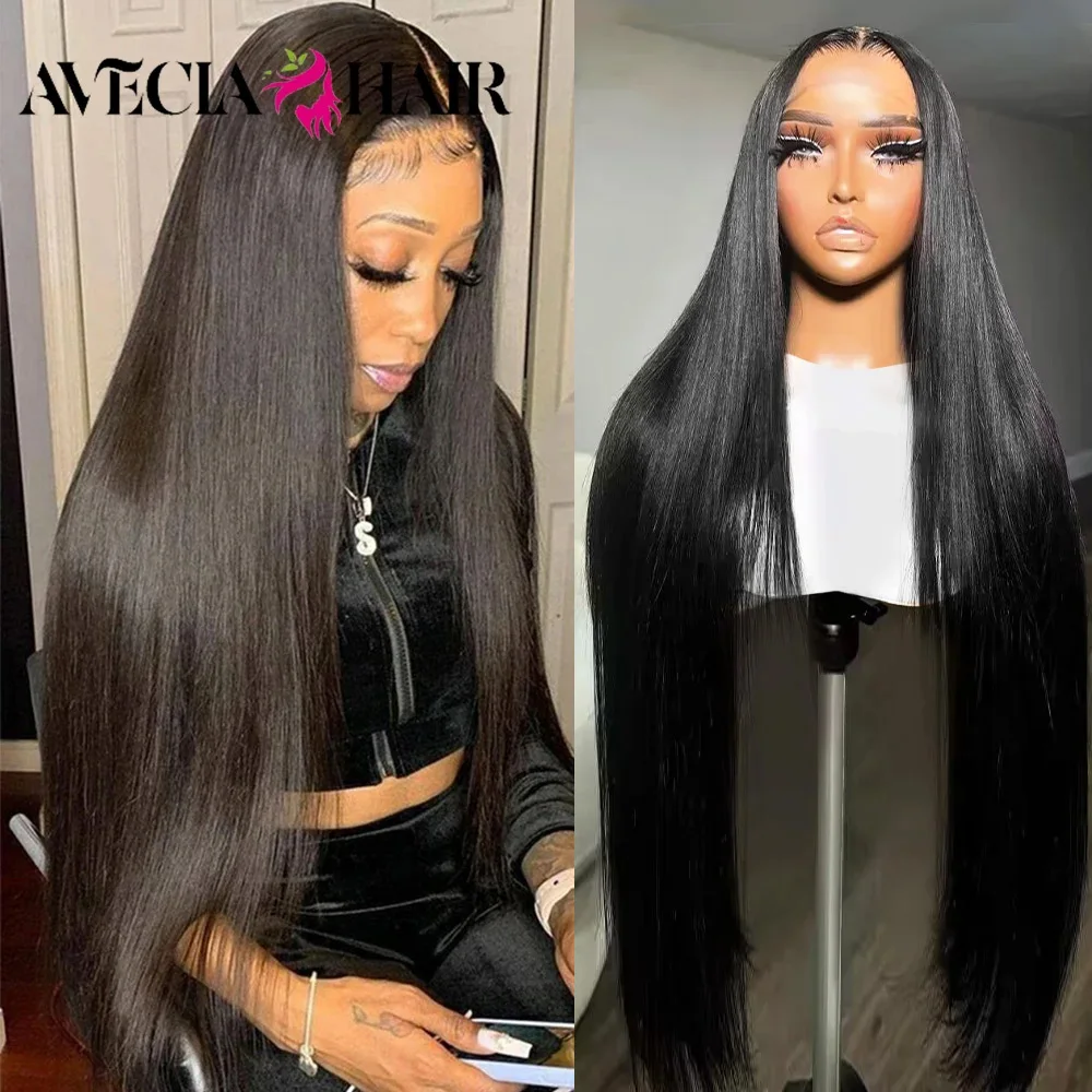 Pelucas de mujer pelo natural Peluca de cabello humano liso con encaje Frontal, 28 pulgadas, transparente, HD, 13x4 lace front wigs human hair, brasileño, a la venta