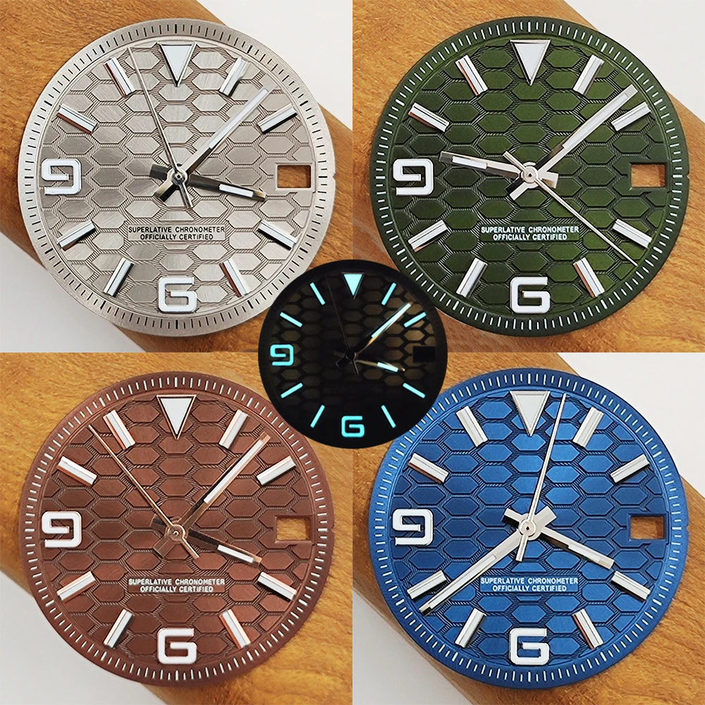 

New NH35 dial blue-green luminous modified dial NH35 hands NH35 movement dial size 28.5mm watch dial