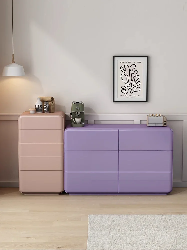 Simple tone cream style, bedroom solid wood storage, living room wall drawer locker cream color