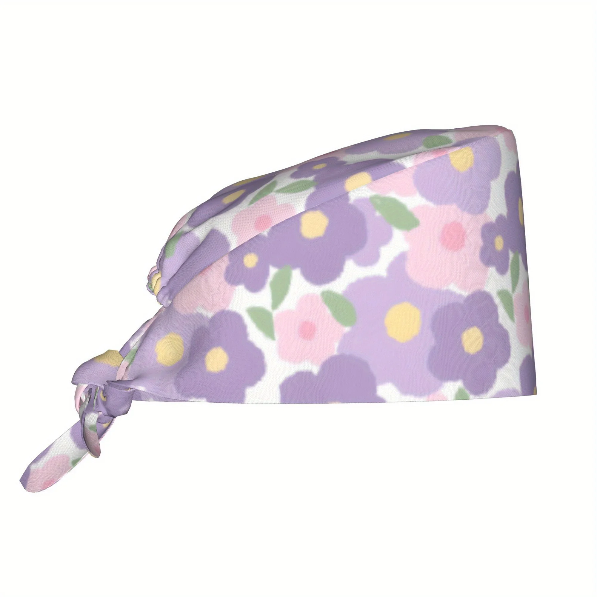 1pc Women'S Stylish Floral Print Work Cap - Lightweight Adjustable Tie-Back Nurse Hat, Dustproof Chef & Cooking Cap, Comfortable