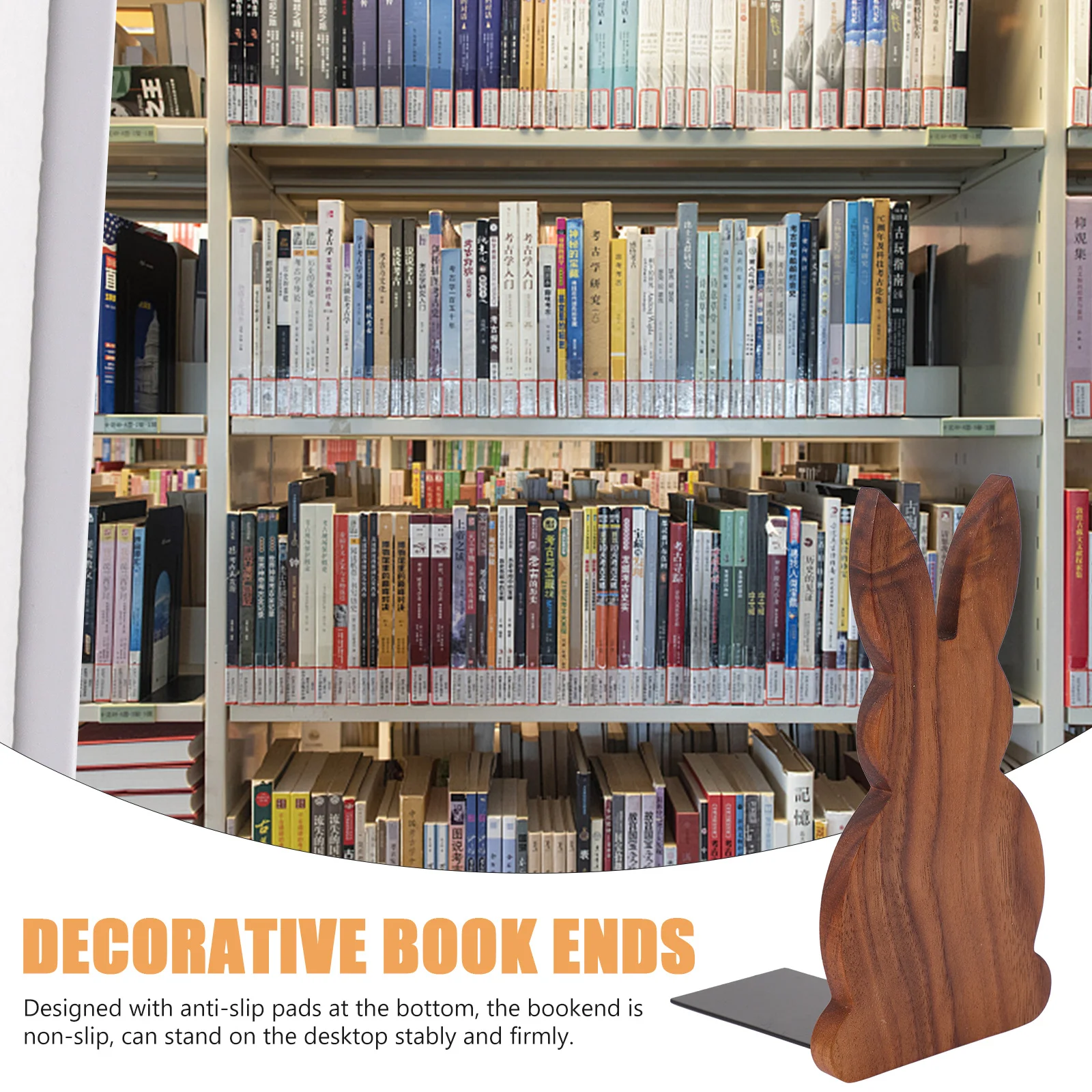 Wooden Animal Bookend Rabbit Shape Anti Slip Desktop Shelf Book Stopper Decorative Book Ends Rabbit Bookends Shelf Bookends