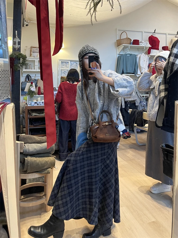 

Юбка-трапеция Lilystore Thiened для женщин, повседневная, приталенная, зимняя коллекция 2024, синяя в клетку, из брашированного нейлона