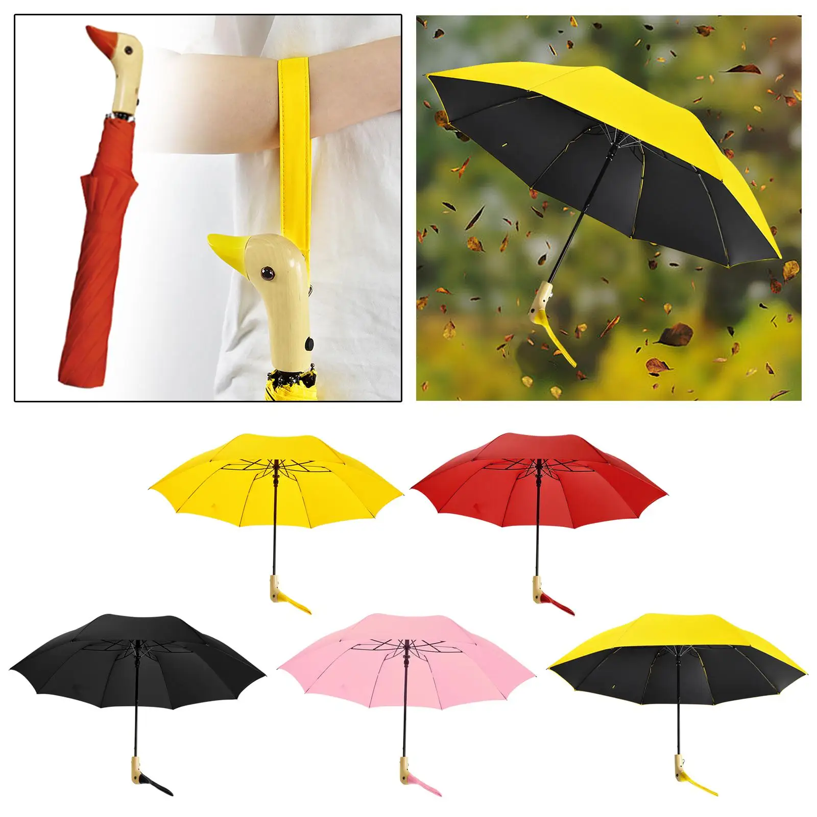 Folding Umbrella Sun Rain Umbrella Rainproof Lightweight Duck Handle Design Portable Travel Umbrella for Men Travel Outdoor