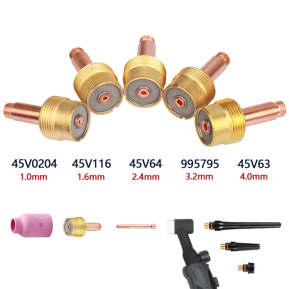 2/5Pcs Large Gas Lens Collet Body 45V0204 45V116 45V64 995795 45V63 1.0/1.6/2.0/2.4/3.2/4.0mm For TIG WP17/18/26 Welding Torch