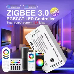 Zigbee 3.0 LED Strip Controller RGBCCT Pro 15A GLEDOPTO Current Work with Hu/e Tuya SmartThings App 2.4G RF Remote Control Voice
