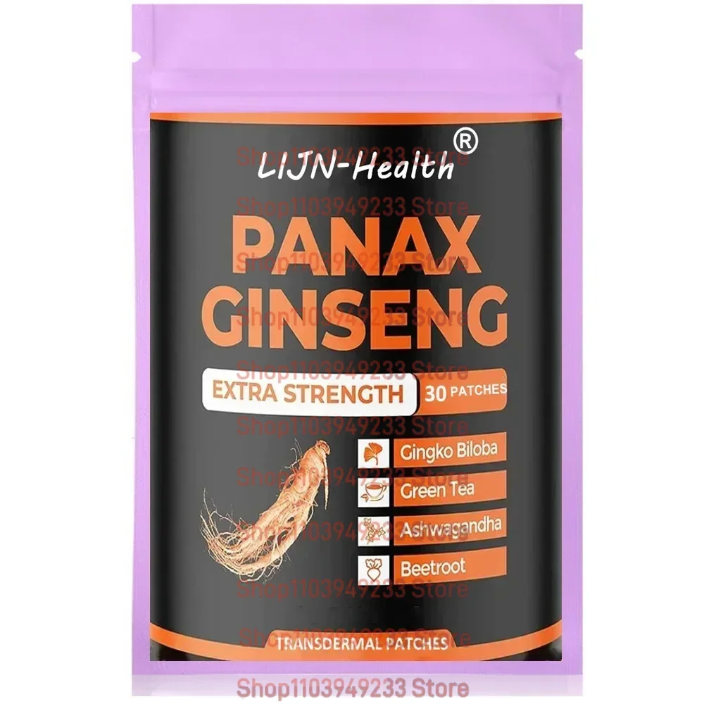 Parches transdérmicos de Ginseng Panax rojo coreano con Ashwagandha, Ginkgo Biloba, fuerza de soporte, equilibrio de estado de ánimo energético, 30 parches