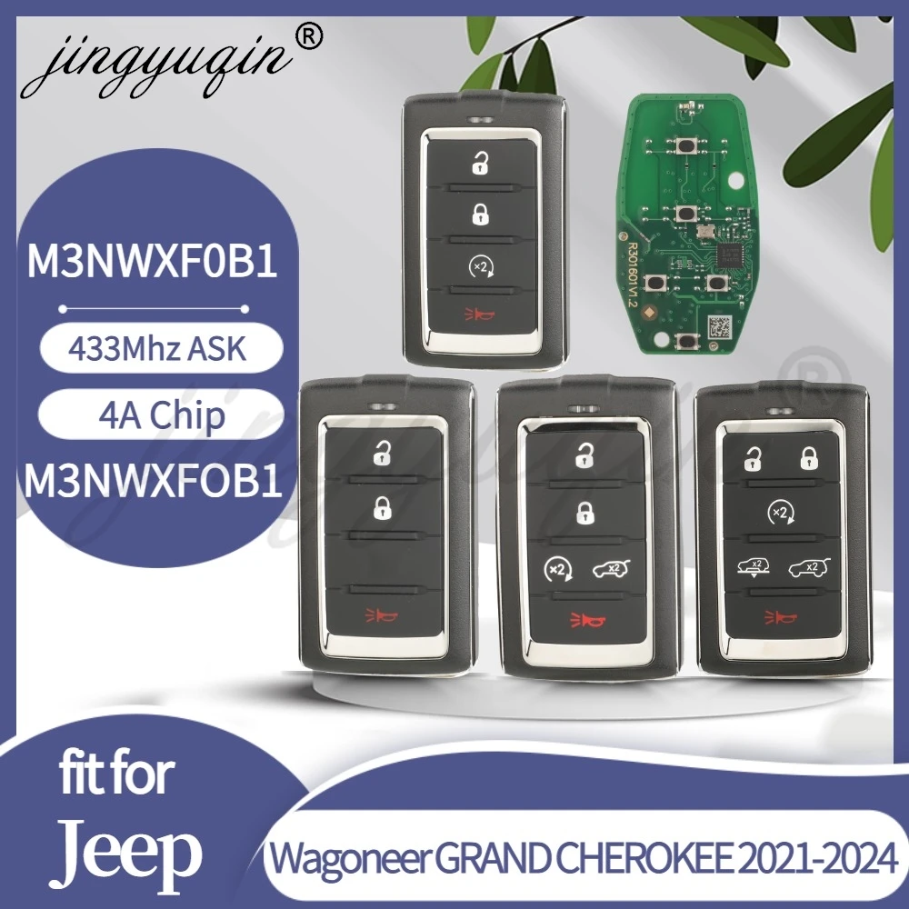 jingyuqi M3NWXF0B1 433MHz 4A Chip for Jeep Grand Cherokee L Wagoneer 2021 2022 2023 2024 Smart Remote Car Key Fob 3/4/5/6Buttons